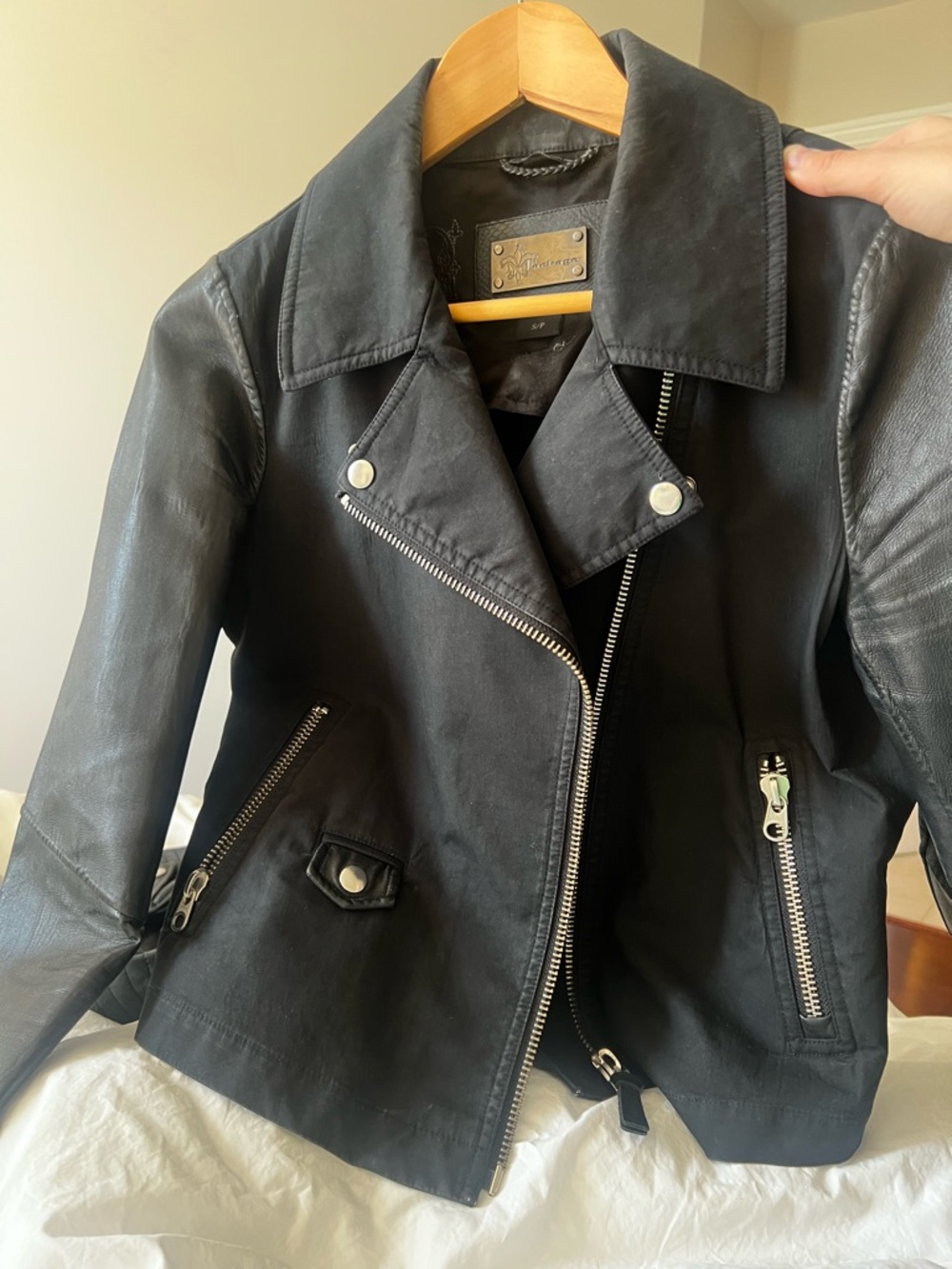 Mackage Black Leather Moto Jacket with Silver Hardware